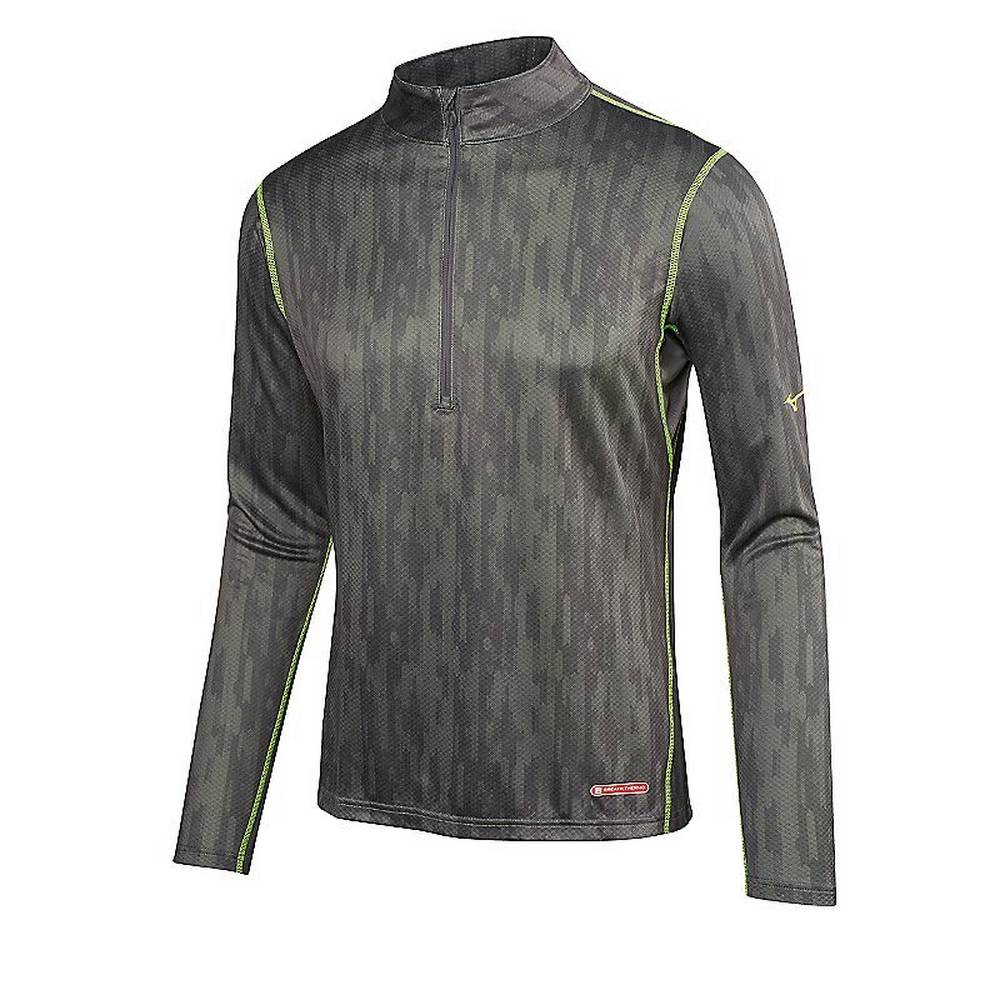 Base Layer Mizuno Breath Thermo Half Zip - Homem - Cinzentas/Amarelas - XGPSV7986